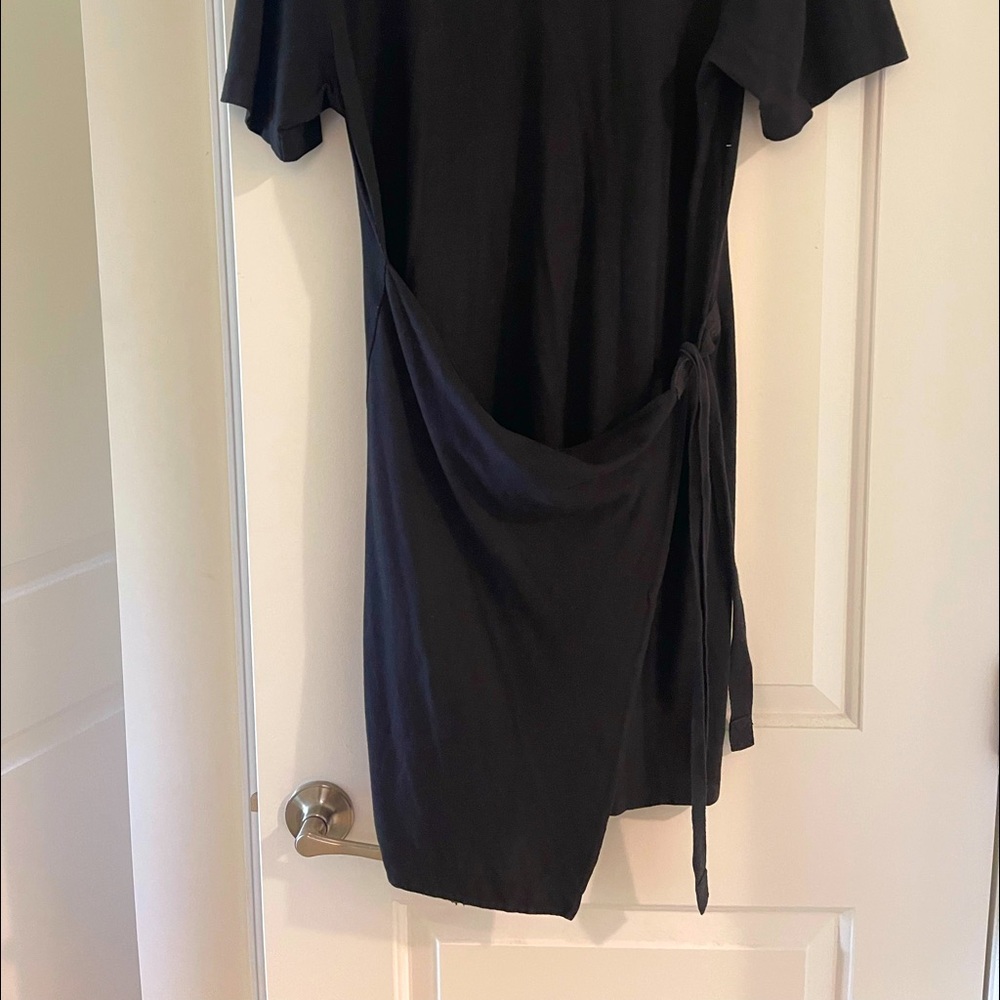 Black cotton short sleeve wrap dress